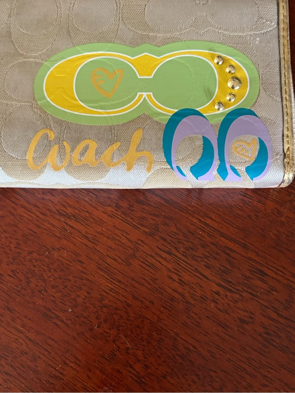 Coach Vintage Poppy Signature Graffiti Beige Zip Around Wallet